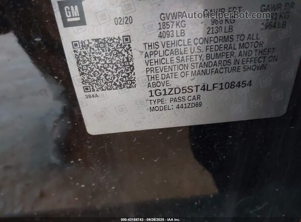 1G1ZD5ST4LF108454 2020 CHEVROLET MALIBU Black ძრავის განყოფილების ხედი