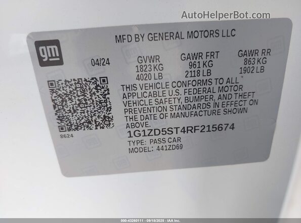 1G1ZD5ST4RF215674 2024 CHEVROLET MALIBU White ძრავის განყოფილების ხედი