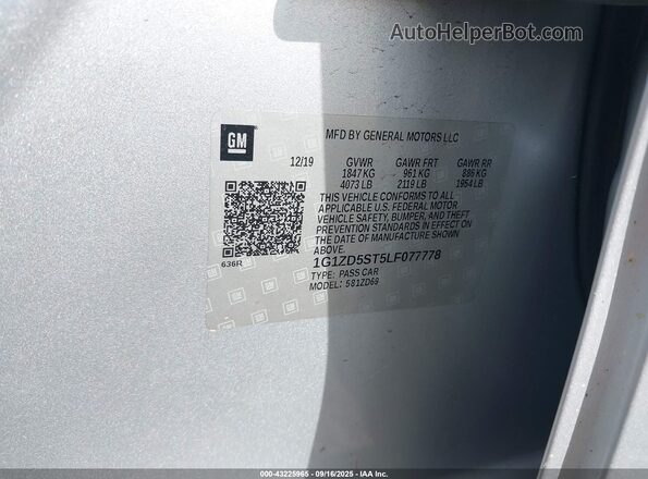 1G1ZD5ST5LF077778 2020 CHEVROLET MALIBU Gray ძრავის განყოფილების ხედი