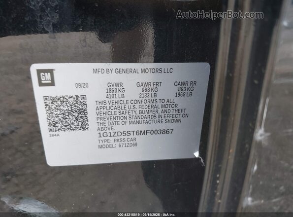 1G1ZD5ST6MF003867 2021 CHEVROLET MALIBU Black Вид підкапотного простору