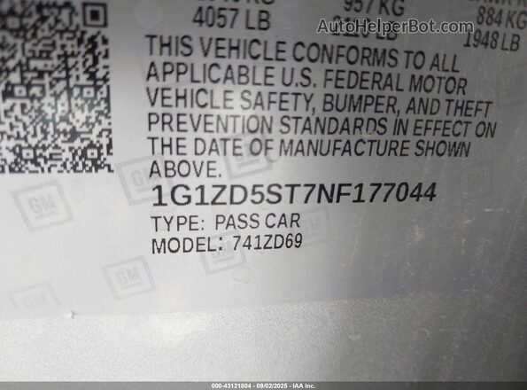 1G1ZD5ST7NF177044 2022 CHEVROLET MALIBU Серебряный Вид подкапотного пространства