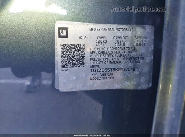 1G1ZD5ST8KF177548 2019 CHEVROLET MALIBU Gray ძრავის განყოფილების ხედი