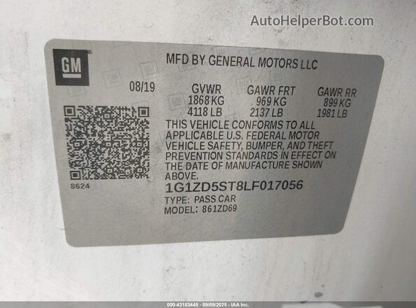 1G1ZD5ST8LF017056 2020 CHEVROLET MALIBU Белый Вид подкапотного пространства