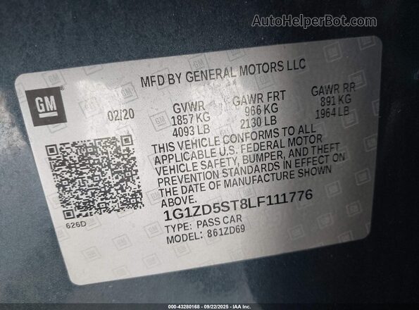 1G1ZD5ST8LF111776 2020 CHEVROLET MALIBU Gray Շարժիչի բաժամունքի տեսք