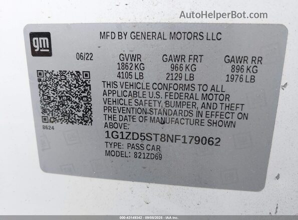 1G1ZD5ST8NF179062 2022 CHEVROLET MALIBU Белый Вид подкапотного пространства