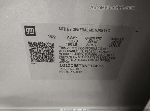 1G1ZD5STXNF174915 2022 CHEVROLET MALIBU Silver Widok komory silnika