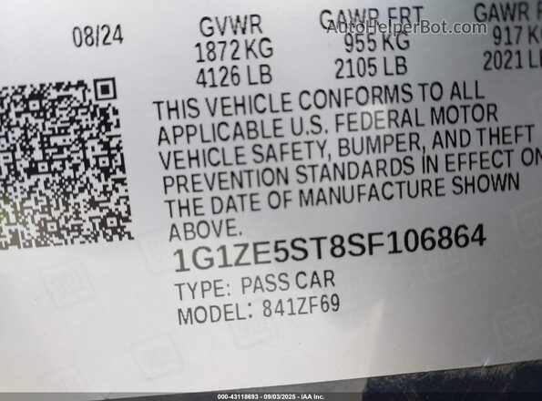 1G1ZE5ST8SF106864 2025 CHEVROLET MALIBU Purple Engine compartment view