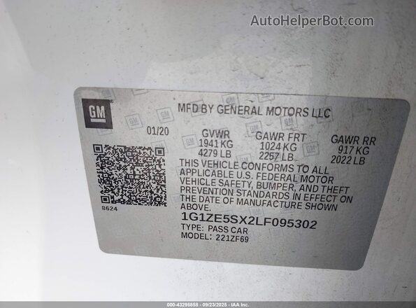 1G1ZE5SX2LF095302 2020 CHEVROLET MALIBU Белый Вид подкапотного пространства