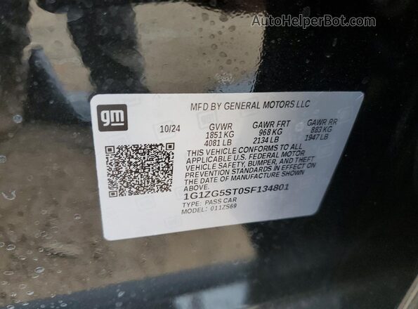 1G1ZG5ST0SF134801 2025 CHEVROLET MALIBU Black Vista de la etiqueta del VIN