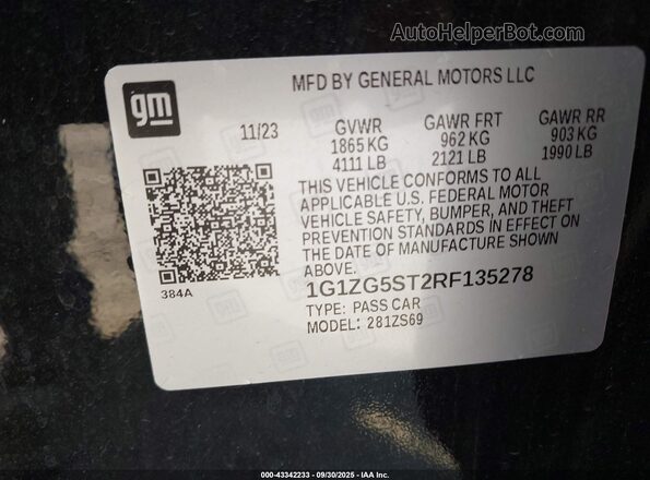 1G1ZG5ST2RF135278 2024 CHEVROLET MALIBU Black Widok komory silnika