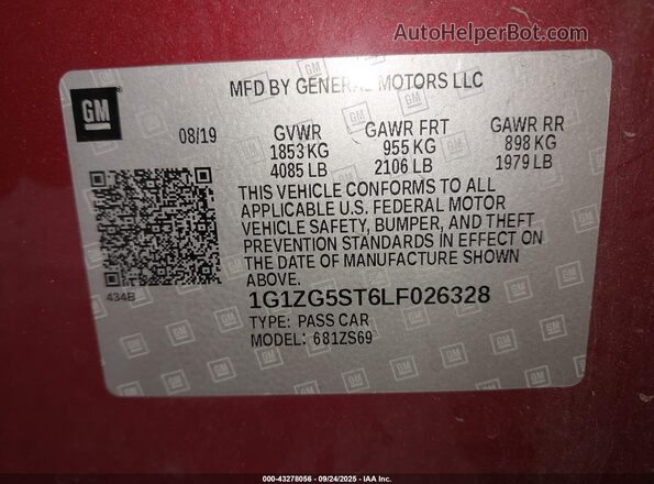 1G1ZG5ST6LF026328 2020 CHEVROLET MALIBU Красный Вид подкапотного пространства