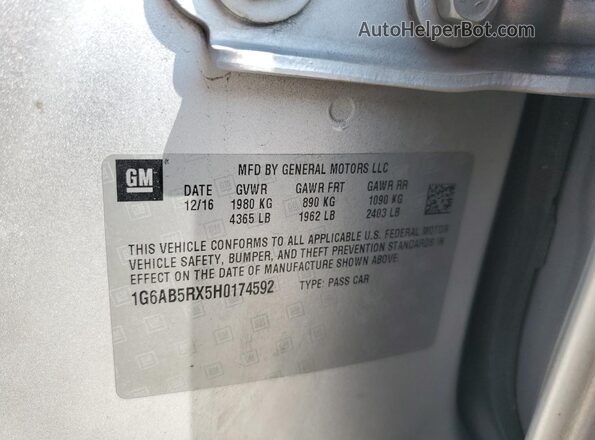 1G6AB5RX5H0174592 2017 CADILLAC ATS Серебряный 