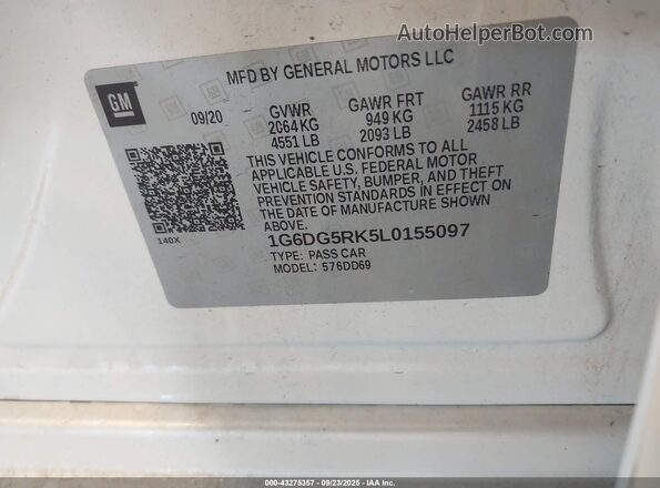 1G6DG5RK5L0155097 2020 CADILLAC CT4 White Вид підкапотного простору