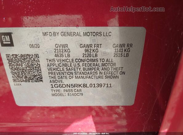 1G6DN5RK8L0139711 2020 CADILLAC CT5 Red Engine compartment view