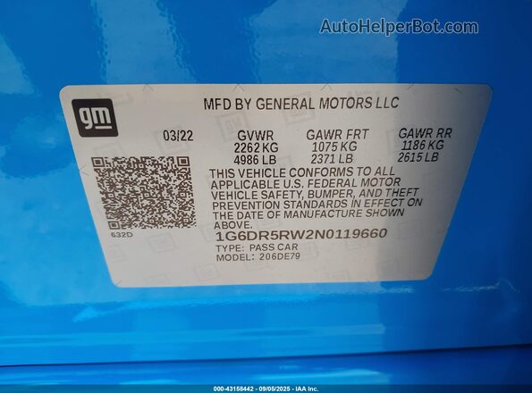1G6DR5RW2N0119660 2022 CADILLAC CT5 Blue Engine compartment view