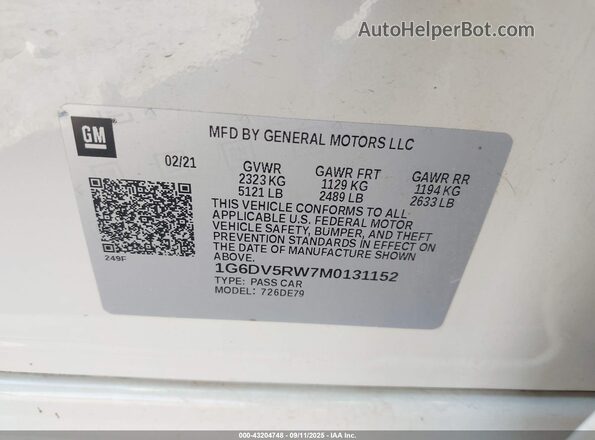 1G6DV5RW7M0131152 2021 CADILLAC CT5 Белый Вид подкапотного пространства