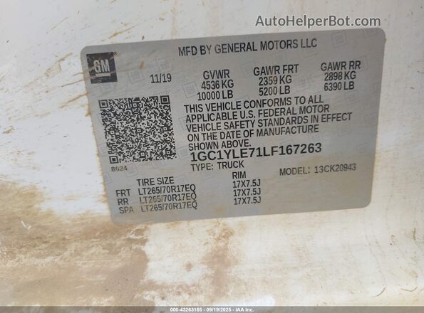 1GC1YLE71LF167263 2020 CHEVROLET SILVERADO White Вид підкапотного простору