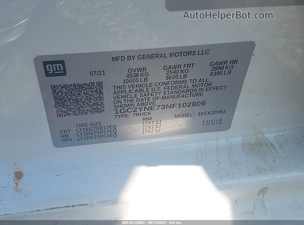 1GC2YNE73NF102806 2022 CHEVROLET SILVERADO Белый Вид подкапотного пространства