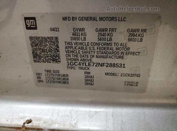 1GC4YLE72NF288531 2022 CHEVROLET SILVERADO Silver Շարժիչի բաժամունքի տեսք