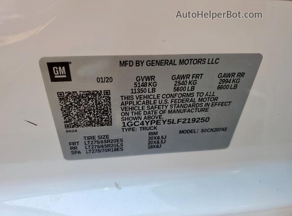 1GC4YPEY5LF219250 2020 CHEVROLET SILVERADO White ძრავის განყოფილების ხედი