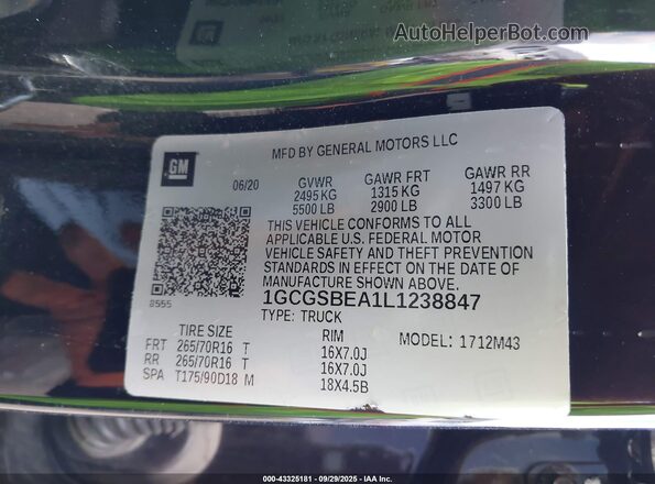 1GCGSBEA1L1238847 2020 CHEVROLET COLORADO Black Engine compartment view
