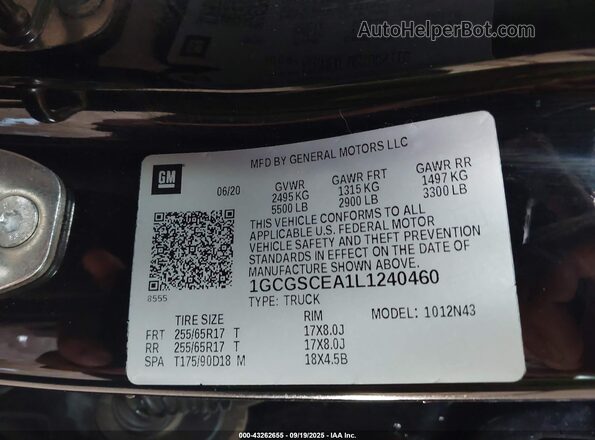 1GCGSCEA1L1240460 2020 CHEVROLET COLORADO Black Widok komory silnika