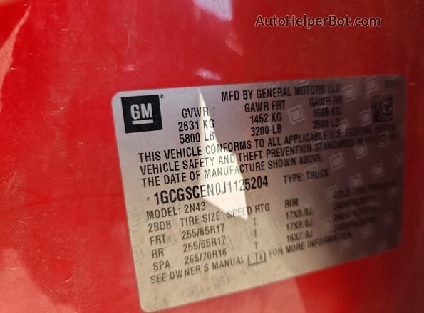 1GCGSCEN0J1125204 2018 CHEVROLET COLORADO Red 