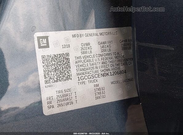 1GCGSCEN0K1206804 2019 CHEVROLET COLORADO Gray Widok komory silnika