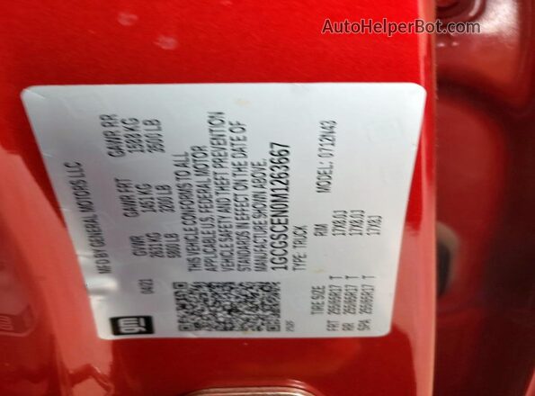 1GCGSCEN0M1263667 2021 CHEVROLET COLORADO Red ძრავის განყოფილების ხედი