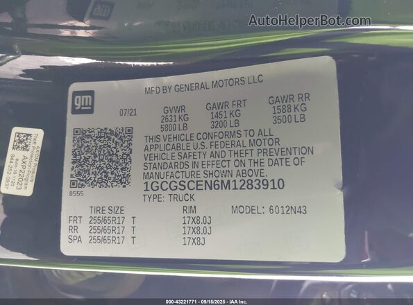1GCGSCEN6M1283910 2021 CHEVROLET COLORADO Black Widok komory silnika