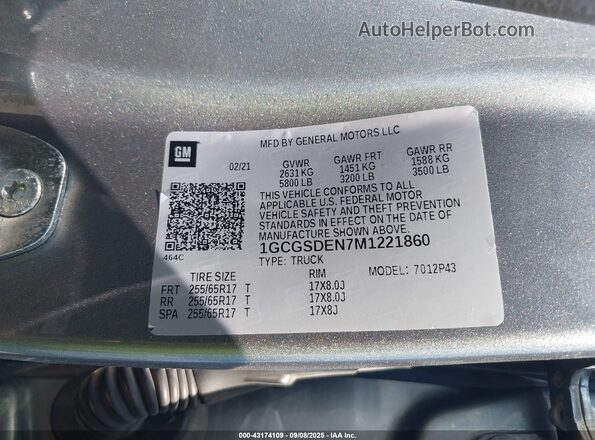 1GCGSDEN7M1221860 2021 CHEVROLET COLORADO Gray ძრავის განყოფილების ხედი