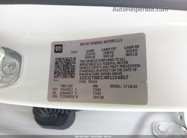 1GCGTBEC4R1104857 2024 CHEVROLET COLORADO White Vista del compartimento del motor