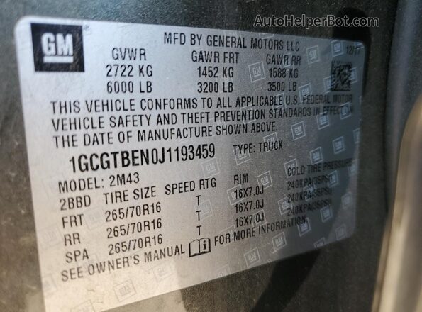 1GCGTBEN0J1193459 2018 CHEVROLET COLORADO Зеленый 