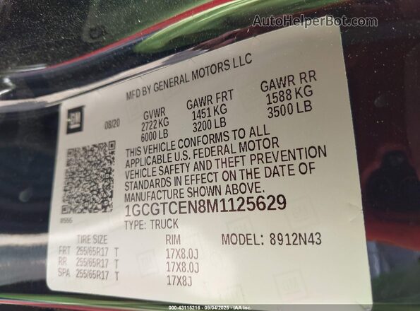 1GCGTCEN8M1125629 2021 CHEVROLET COLORADO Black Vista del compartimento del motor