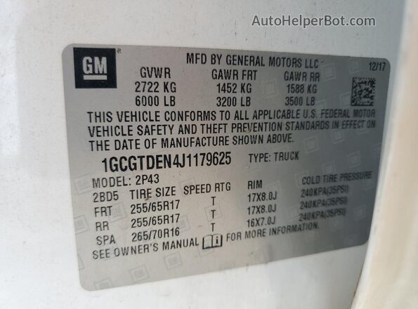 1GCGTDEN4J1179625 2018 CHEVROLET COLORADO White 