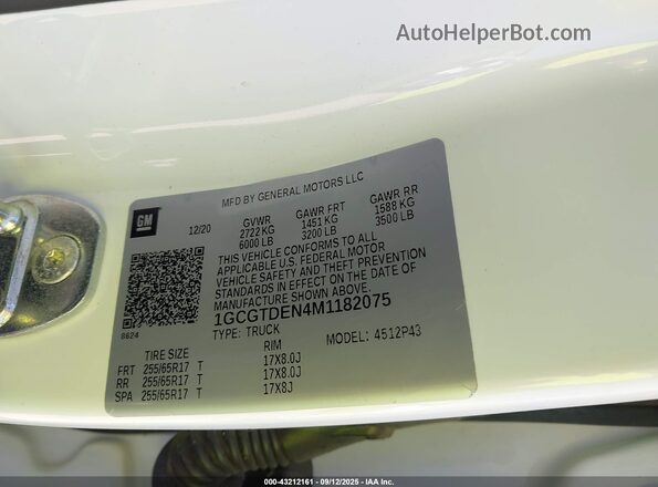 1GCGTDEN4M1182075 2021 CHEVROLET COLORADO White Engine compartment view