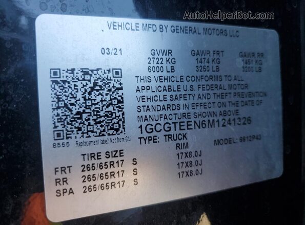 1GCGTEEN6M1241326 2021 CHEVROLET COLORADO Black Widok naklejki z numerem VIN