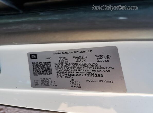 1GCHSBEAXL1233263 2020 CHEVROLET COLORADO White Շարժիչի բաժամունքի տեսք