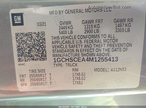 1GCHSCEA4M1255413 2021 CHEVROLET COLORADO Gray Vista del compartimento del motor