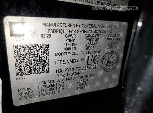 1GCPYCEF8LZ273094 2020 CHEVROLET 1500 Black Շարժիչի բաժամունքի տեսք