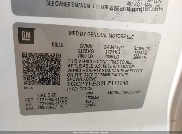 1GCPYFED2LZ111140 2020 CHEVROLET SILVERADO Белый Вид подкапотного пространства