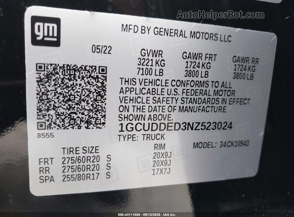 1GCUDDED3NZ523024 2022 CHEVROLET SILVERADO Черный Вид подкапотного пространства