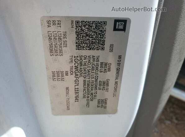 1GCWGAFG7L1187641 2020 CHEVROLET EXPRESS White VIN sticker view