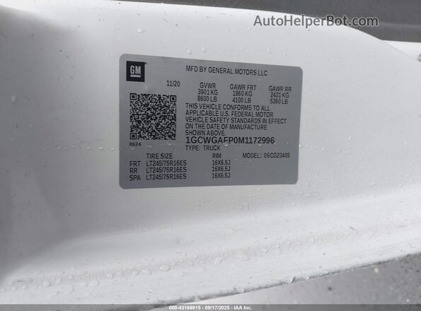 1GCWGAFP0M1172996 2021 CHEVROLET EXPRESS White Вид підкапотного простору