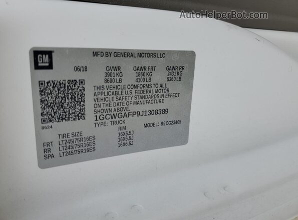 1GCWGAFP9J1308389 2018 CHEVROLET EXPRESS White 