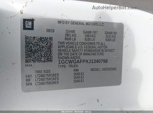 1GCWGAFPXJ1340798 2018 CHEVROLET EXPRESS White 