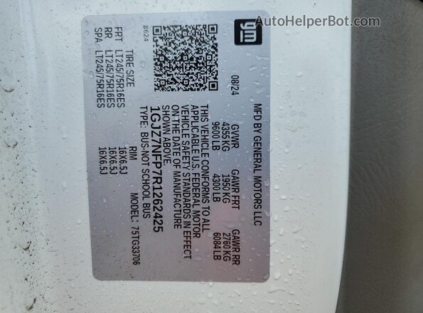 1GJZ7NFP7R1262425 2024 GMC SAVANA White Вид наклейки з VIN-кодом