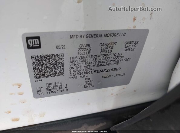1GKKNKLS0MZ215869 2021 GMC ACADIA Белый Вид подкапотного пространства