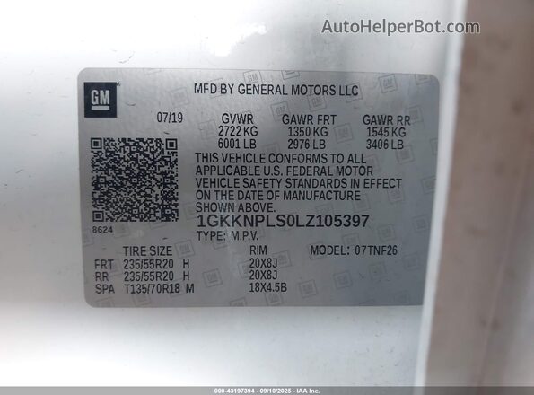 1GKKNPLS0LZ105397 2020 GMC ACADIA White Շարժիչի բաժամունքի տեսք