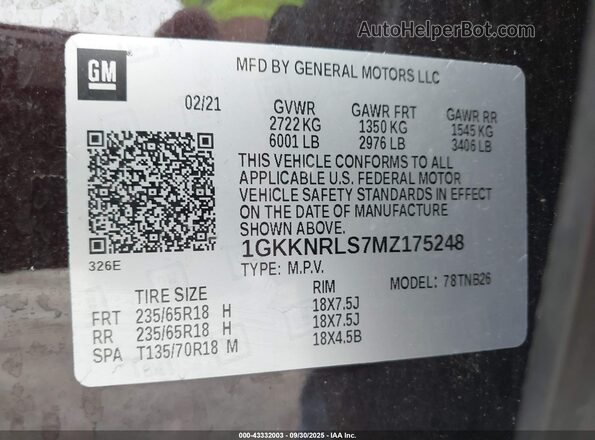 1GKKNRLS7MZ175248 2021 GMC ACADIA Burgundy Engine compartment view